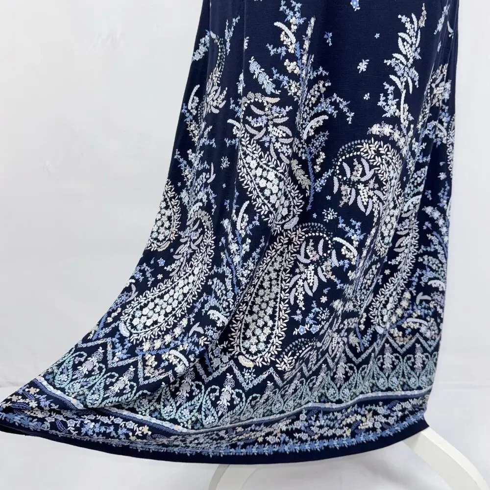 J Jill Paisley Halter Neck Maxi Dress Medium Navy Blue Resortwear - Picture 4 of 14